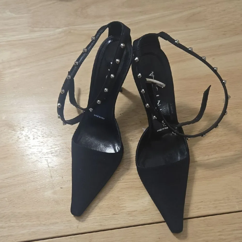 Vicini Criss Cross Studded Ankle Strap Heels - Picture 3 of 9